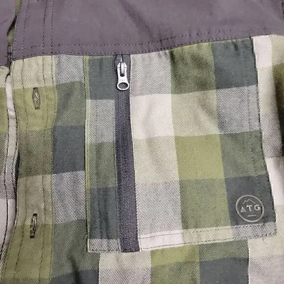 Wrangler All Terrain Gear Green Plaid Long Sleeve Lightweight Jacket or Shirt - Picture 5 of 7